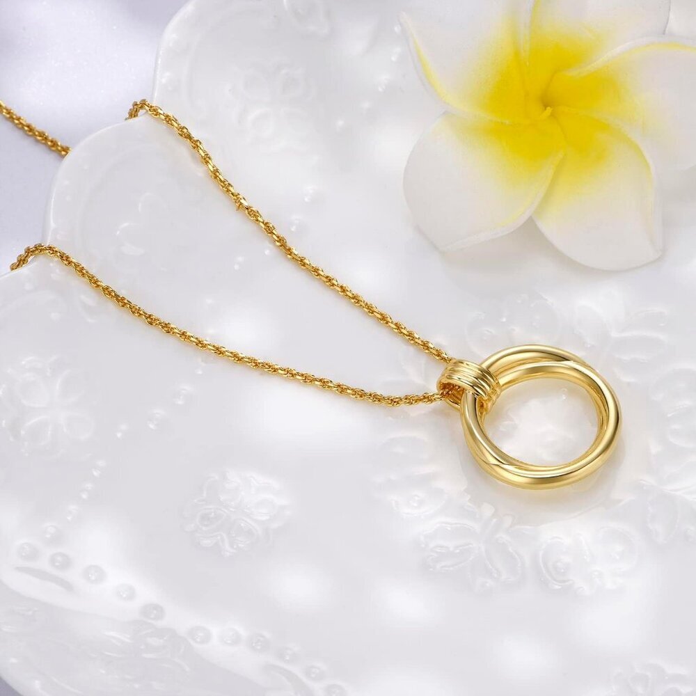 Dainty Layered Choker Necklace 18k gold Plated Y Pendant Commemorative coin Neck - Picture 3 of 6